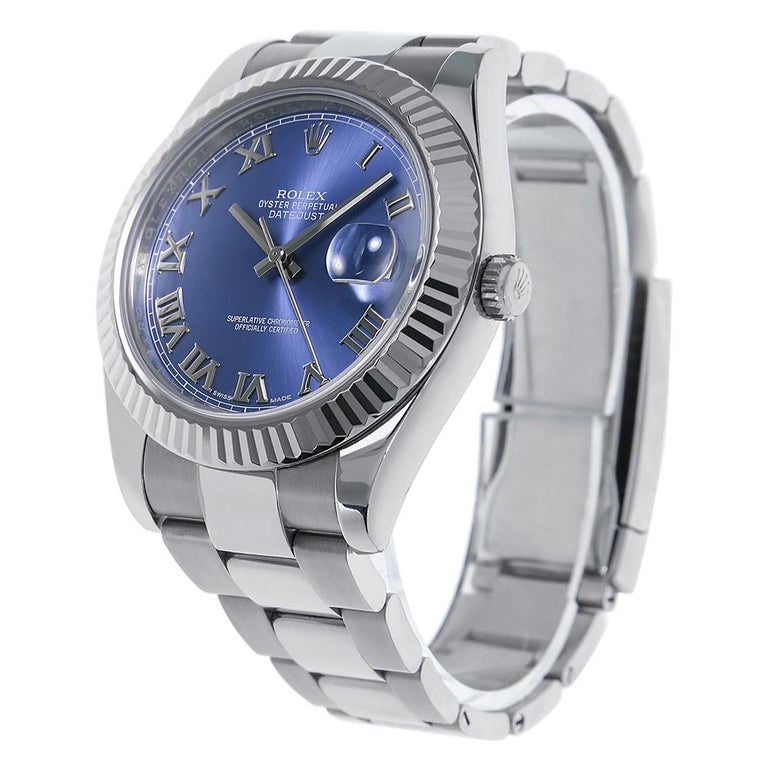 Rolex Datejust II 18 Karat White Gold Bezel Blue Roman Dial Watch ...