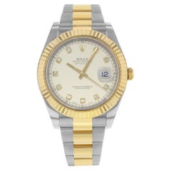 Used Rolex Datejust II 18K Yellow Gold Steel Cream Diamond Dial Men Watch 116333
