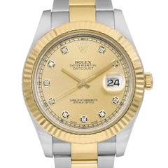 Rolex Datejust II 18k Yellow Steel Steel Diamond Champagne Dial Men Watch 116333