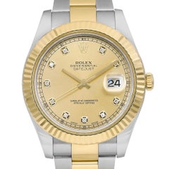 Rolex Datejust II 18K Yellow Steel Steel Diamond Champagne Dial Men Watch 116333