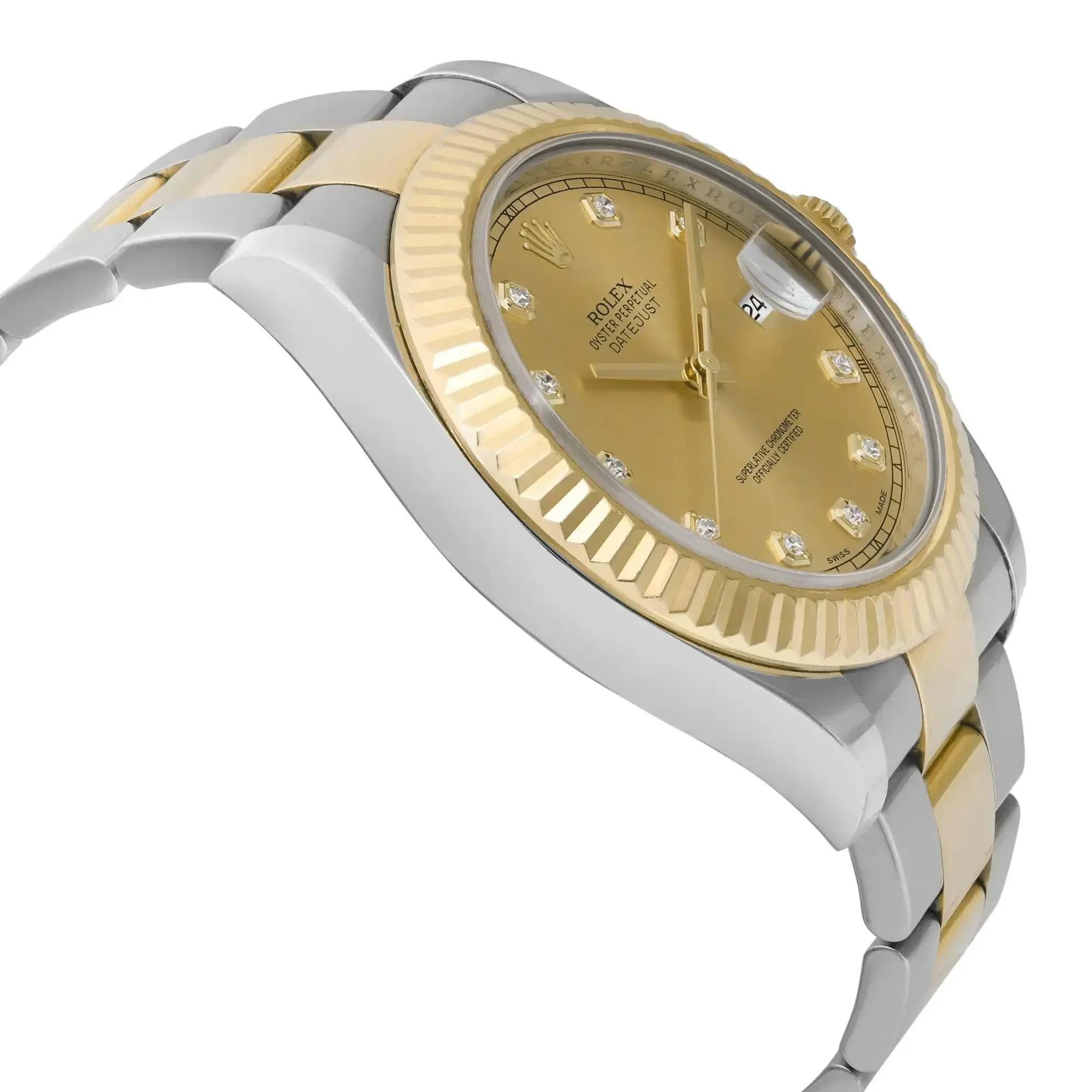 Men's Rolex Datejust II 18K Yellow Steel Steel Diamond Champagne Dial Men Watch 116333 For Sale