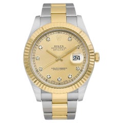 Used Rolex Datejust II 18k Yellow Steel Steel Diamond Champagne Dial Men Watch 116333