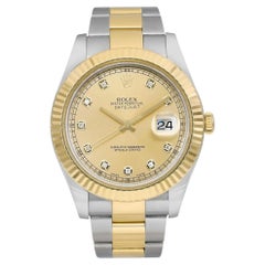 Rolex Montre Datejust II en acier jaune 18 carats avec cadran champagne et diamants, pour hommes 116333