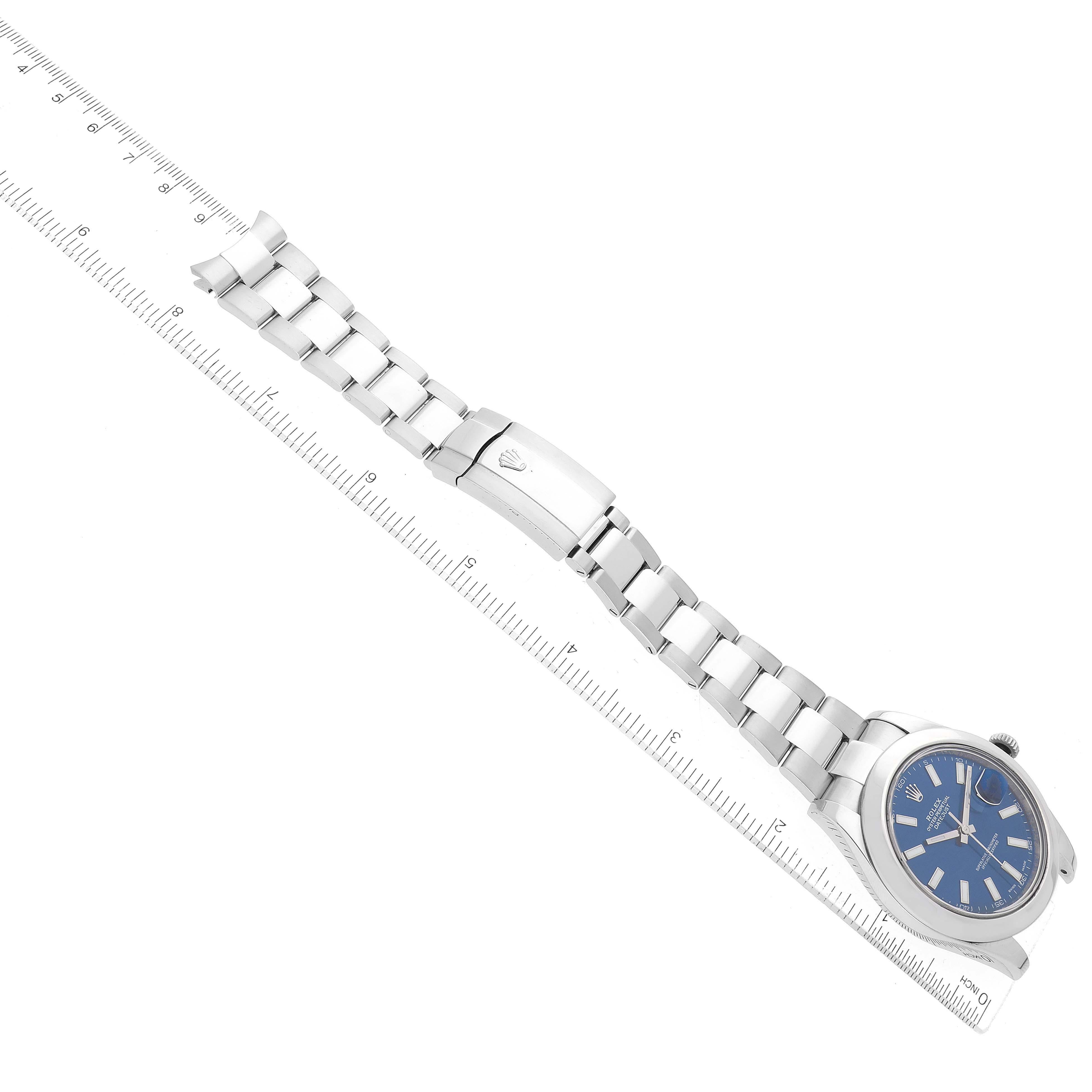Rolex Datejust II 41 Blue Baton Dial Oyster Bracelet Steel Mens Watch 116300 For Sale 6