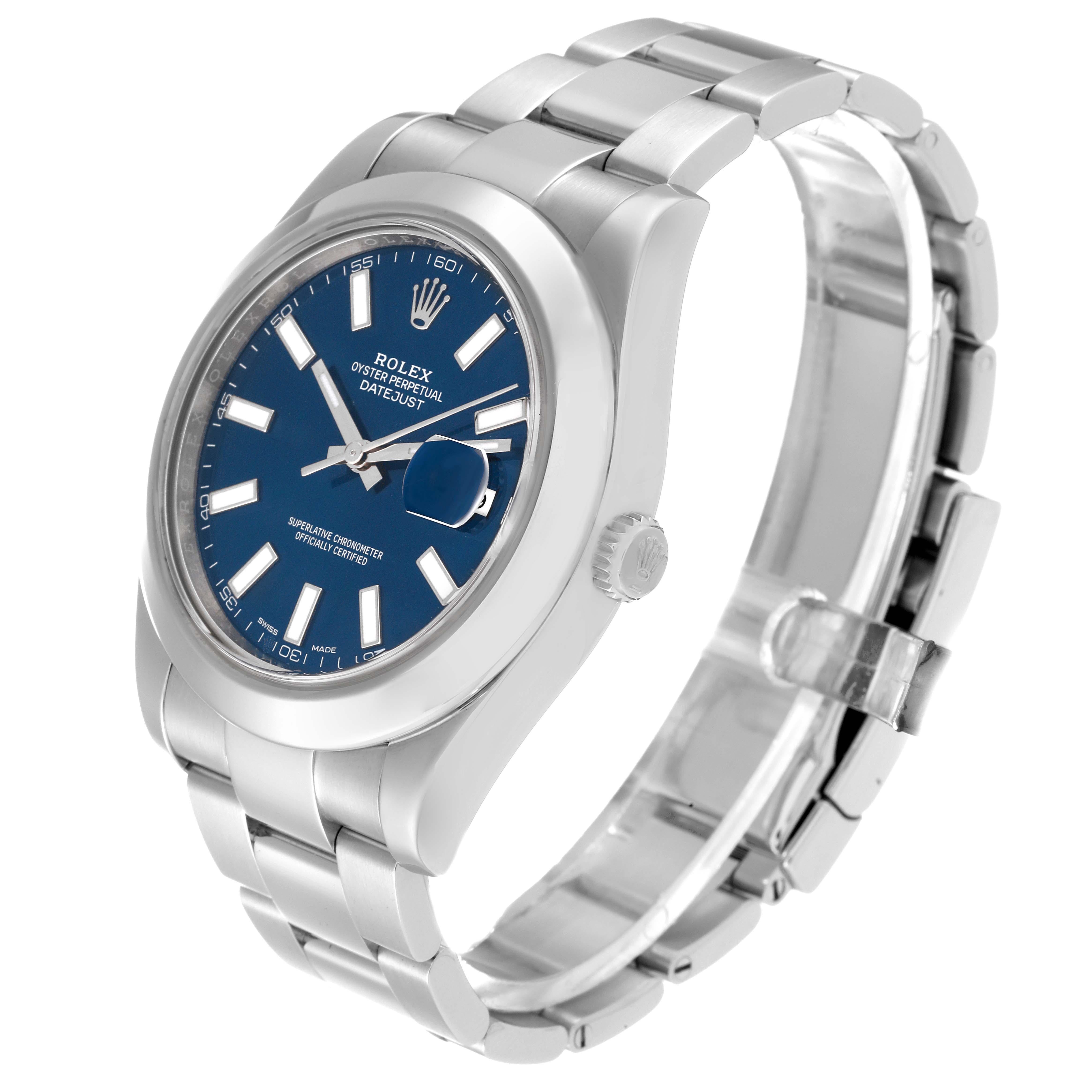 Women's Rolex Datejust II 41 Blue Baton Dial Oyster Bracelet Steel Mens Watch 116300 For Sale