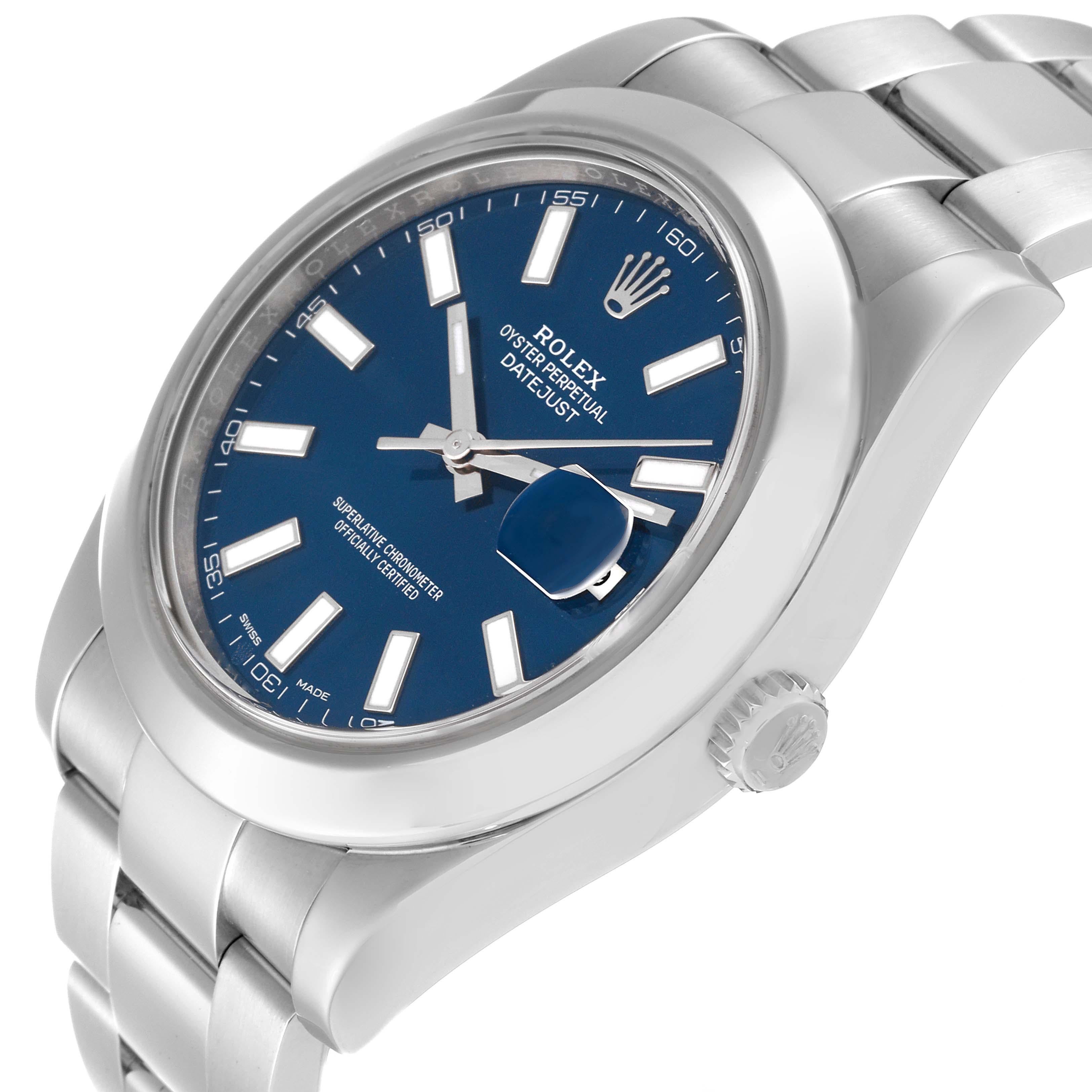 Rolex Datejust II 41 Blue Baton Dial Oyster Bracelet Steel Mens Watch 116300 en vente 1