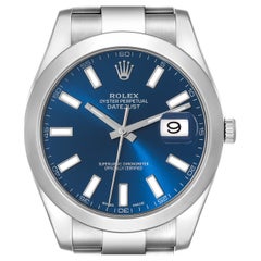 Used Rolex Datejust II 41 Blue Baton Dial Oyster Bracelet Steel Mens Watch 116300