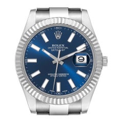 Rolex Datejust II 41 Blaues Zifferblatt Stahl Weißgold Herrenuhr 116334 Box Kartenetui