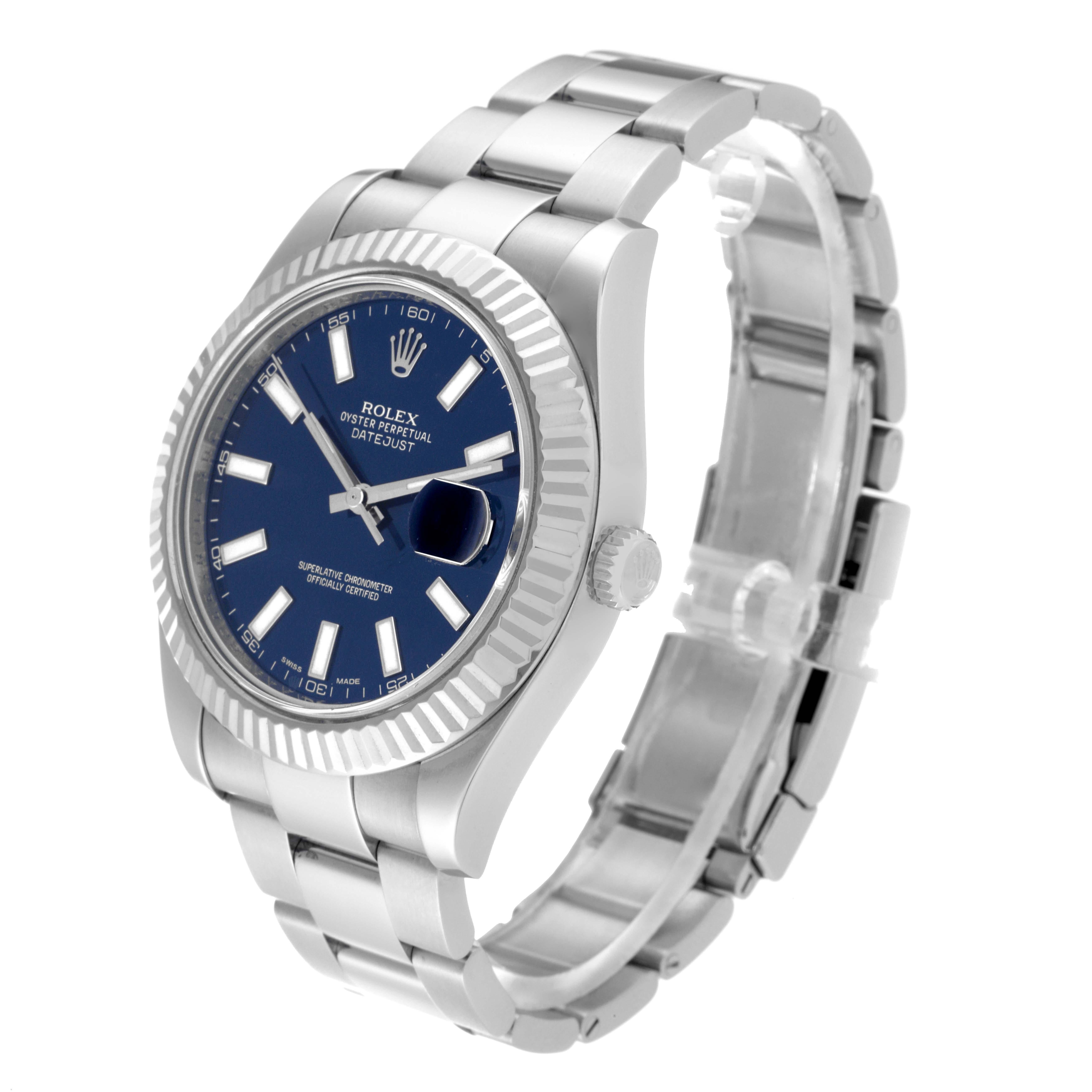 Rolex Datejust II 41 Blue Dial Steel White Gold Mens Watch 116334 For Sale 7