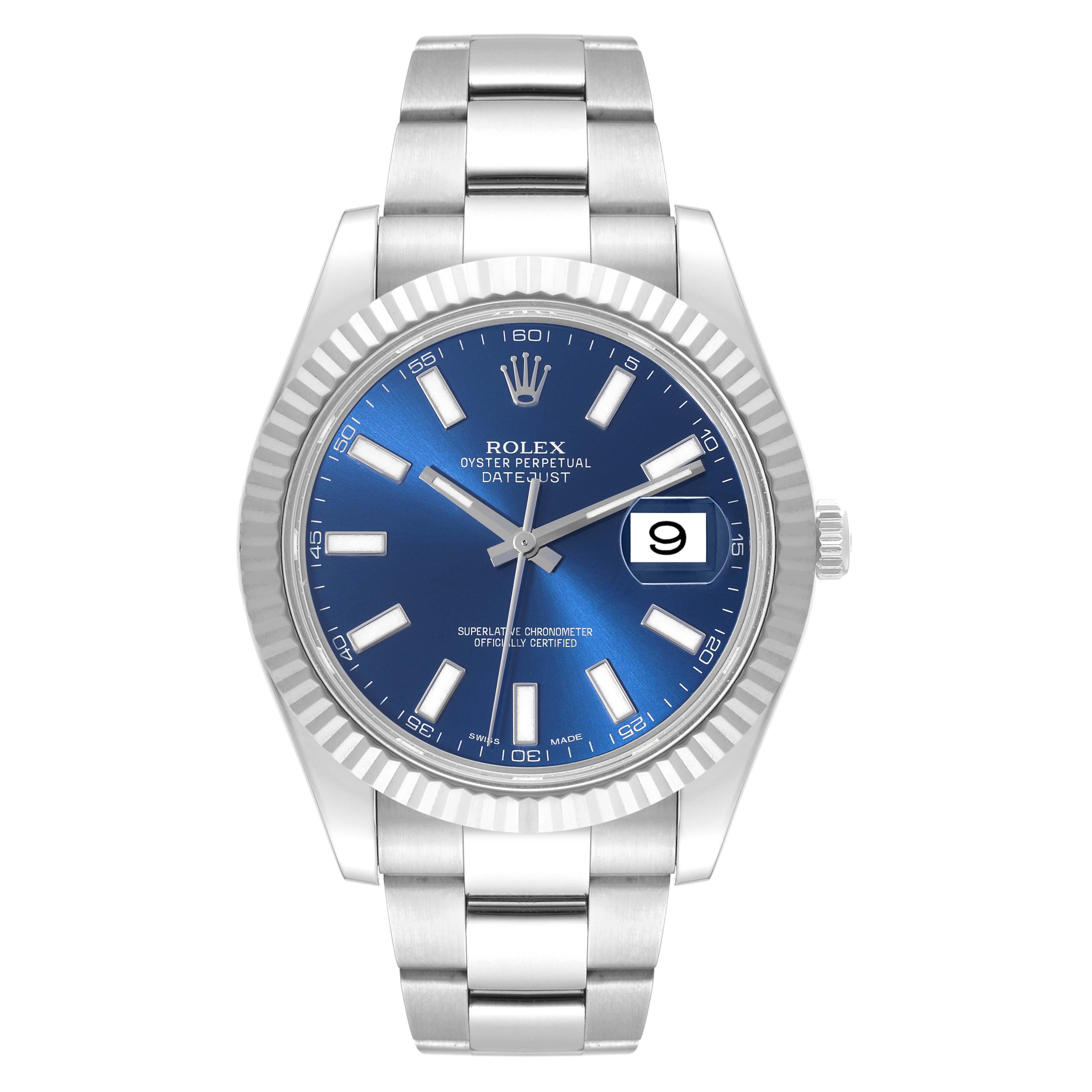 Men's Rolex Datejust II 41 Blue Dial Steel White Gold Mens Watch 116334 For Sale