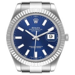 Rolex Datejust II 41 Blue Dial Steel White Gold Mens Watch 116334