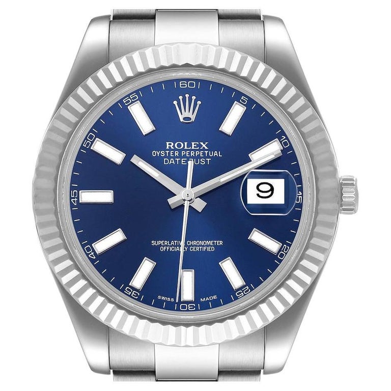 Rolex Datejust II 41 Herrenuhr mit blauem Zifferblatt aus Stahl und Weißgold 116334 bei 1stDibs