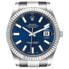 Rolex Datejust II 41 Blue Dial Steel White Gold Mens Watch 116334