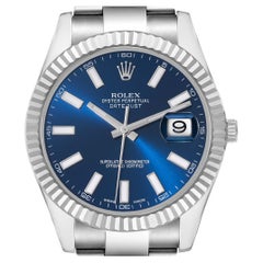 Rolex Datejust II 41 Blue Dial Steel White Gold Mens Watch 116334