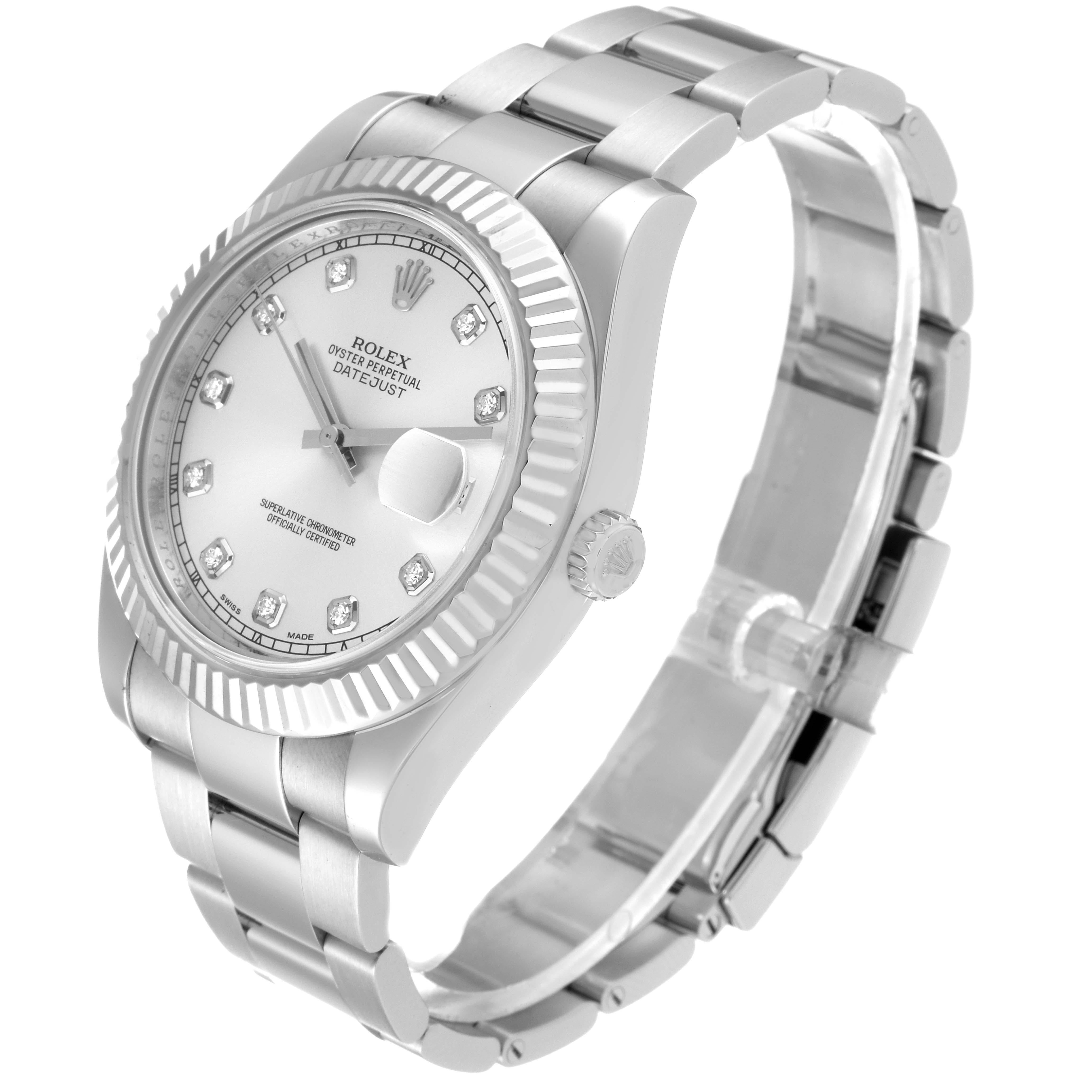 Rolex Datejust II 41 Diamond Dial Steel White Gold Mens Watch 116334 Box Card 6