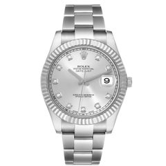 Rolex Datejust II 41 Diamond Dial Steel White Gold Mens Watch 116334 Box Card