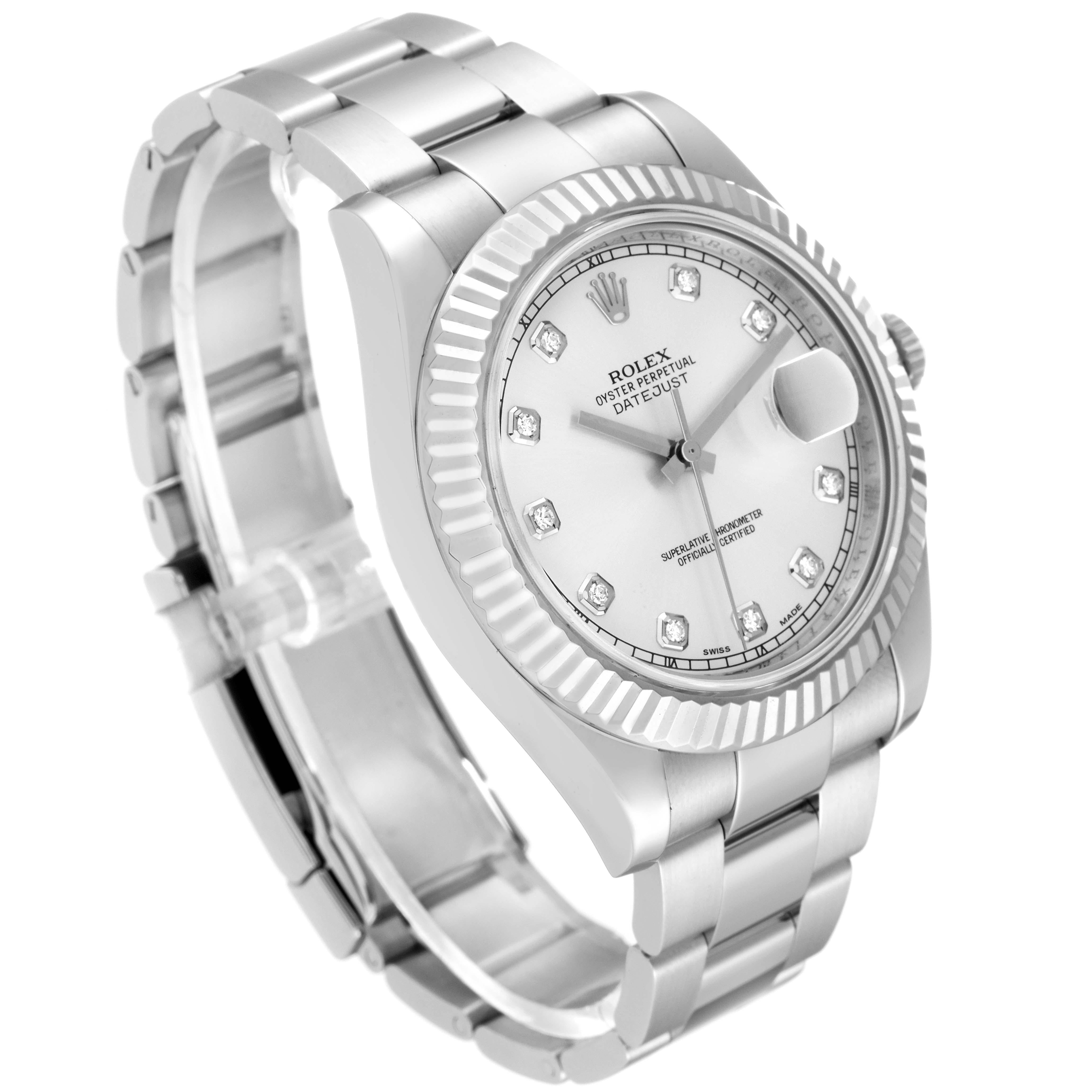 Rolex Datejust II 41 Diamond Dial Steel White Gold Mens Watch 116334 Box Card 4