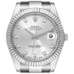 Rolex Datejust II 41 Diamond Dial Steel White Gold Mens Watch 116334 Box Card