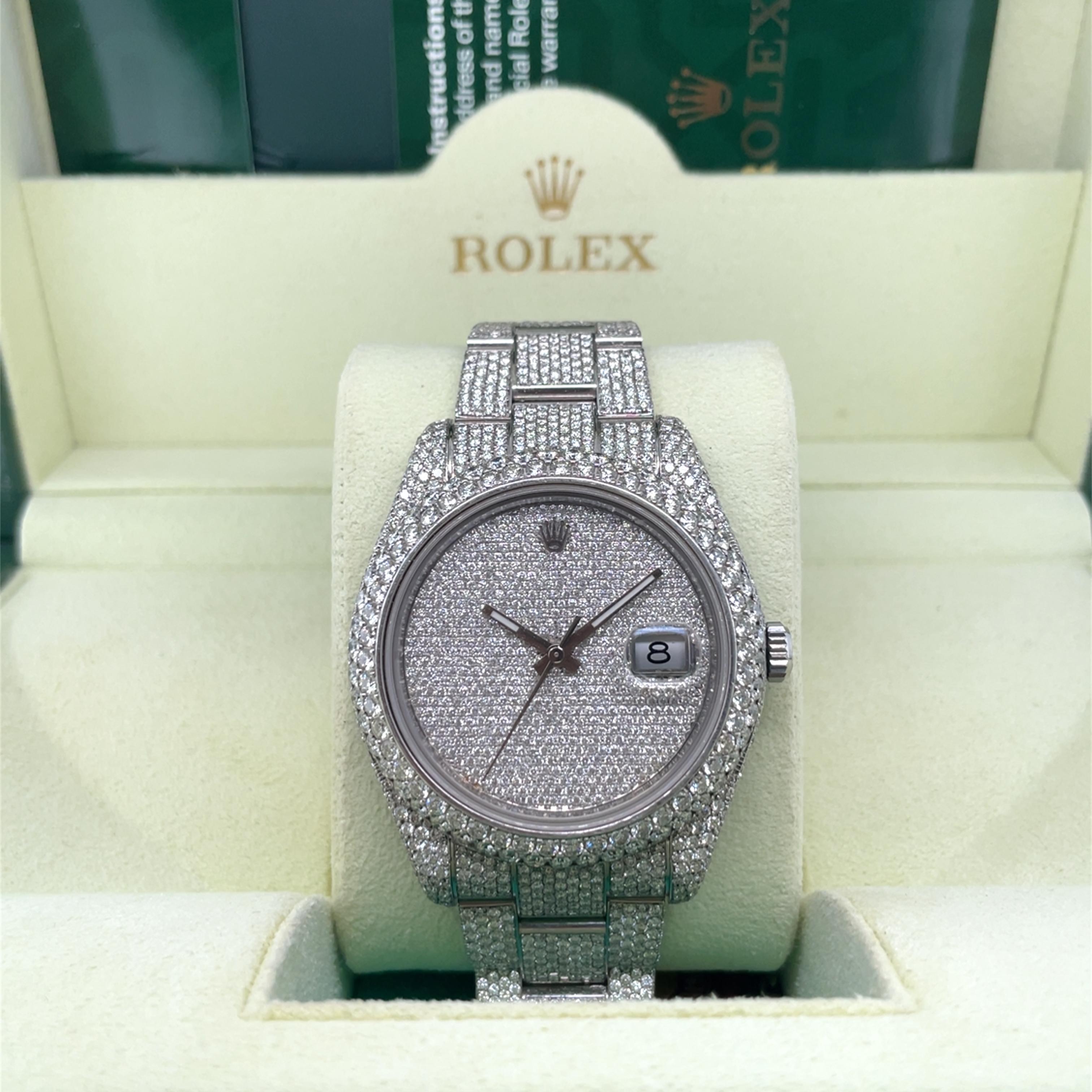 Reference number: 116300
Serial number: G79XXXXXXX (for client only)
Year: Circa 2010
Diameter: 41 mm
Case material: Stainless steel
Dial: Diamond
Movement: Automatic
Functions: Date
Bezel: Diamond
Bracelet: Stainless steel and diamond Oyster