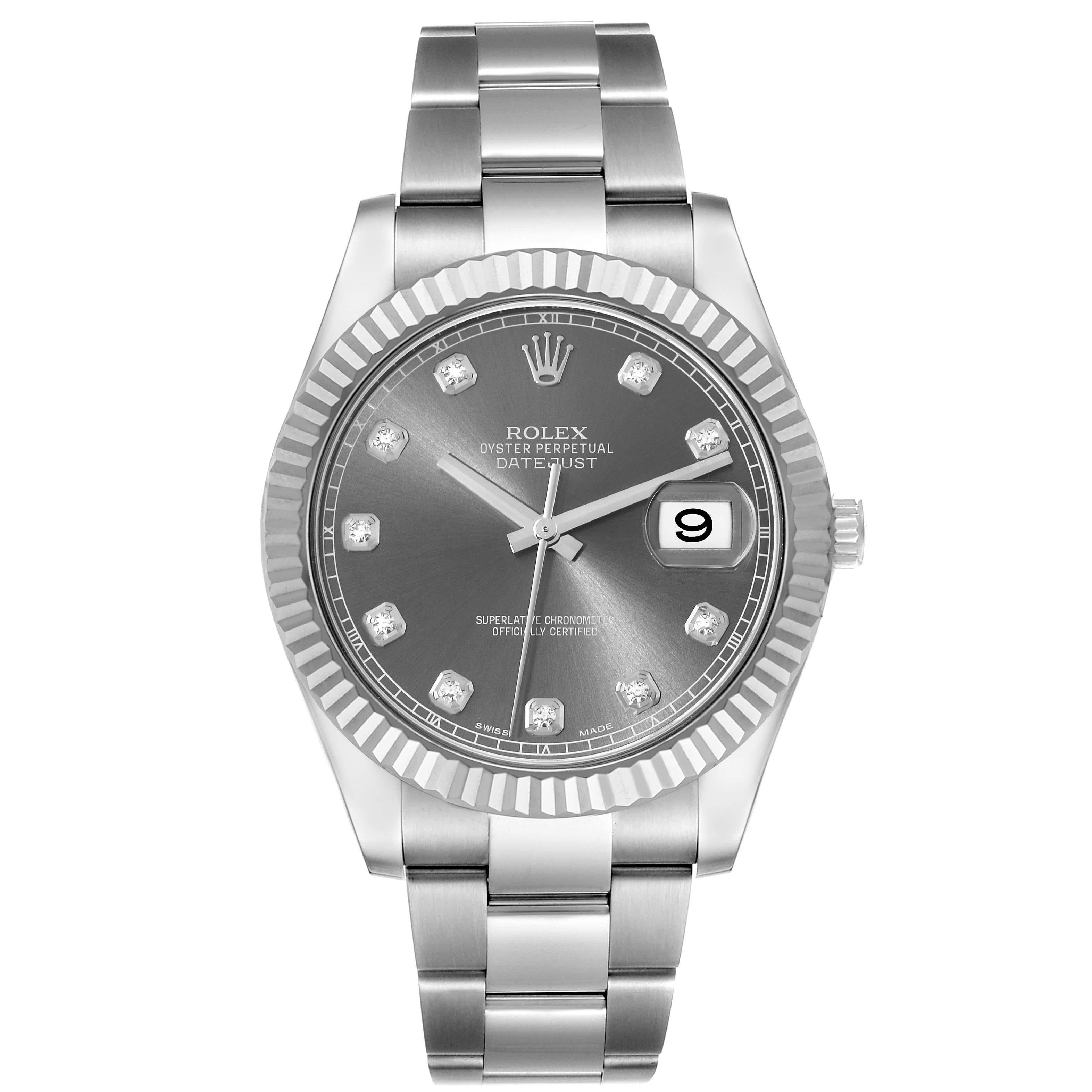 Men's Rolex Datejust II 41 Rhodium Diamond Dial Steel White Gold Mens Watch 116334