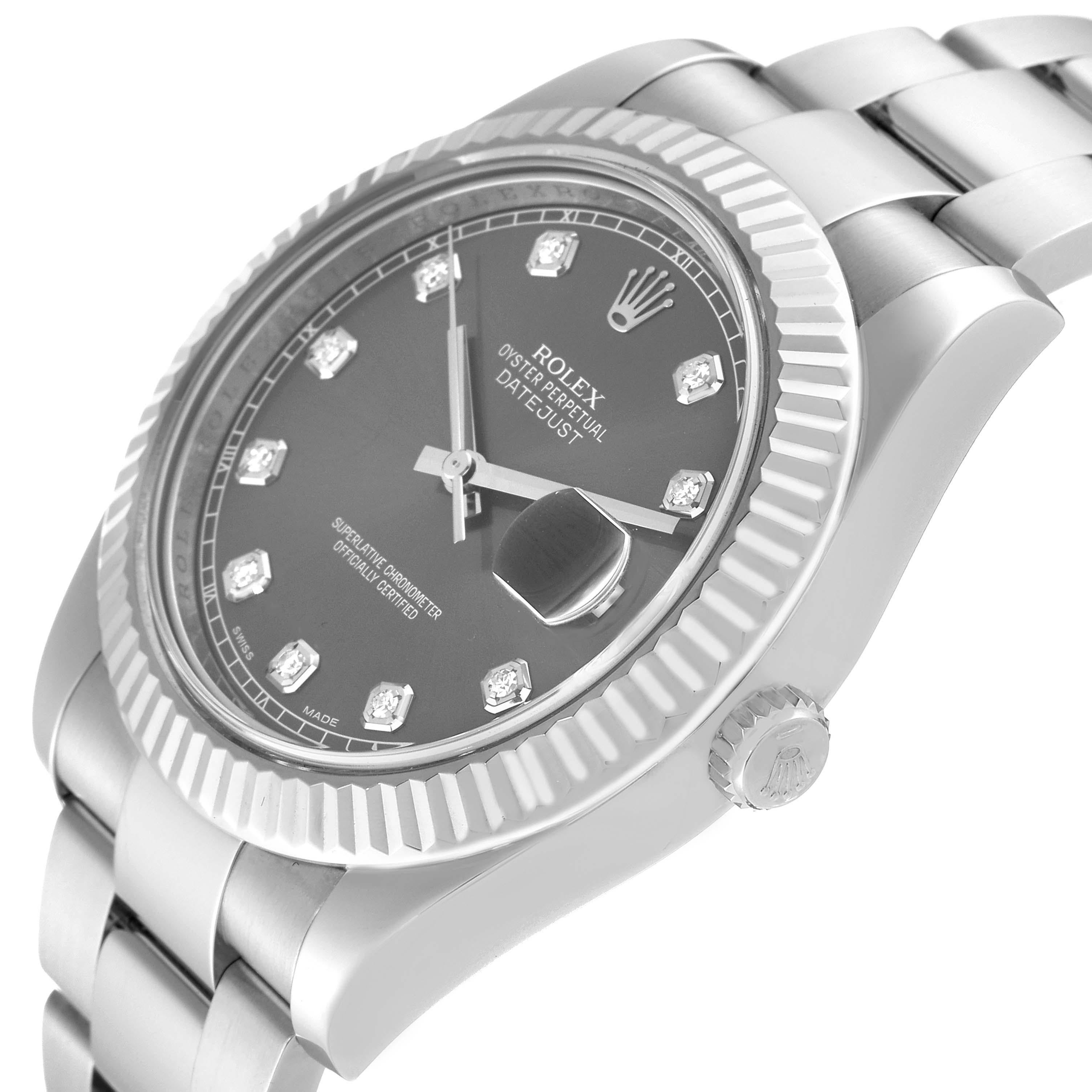 Rolex Datejust II 41 Rhodium Diamond Dial Steel White Gold Mens Watch 116334 1