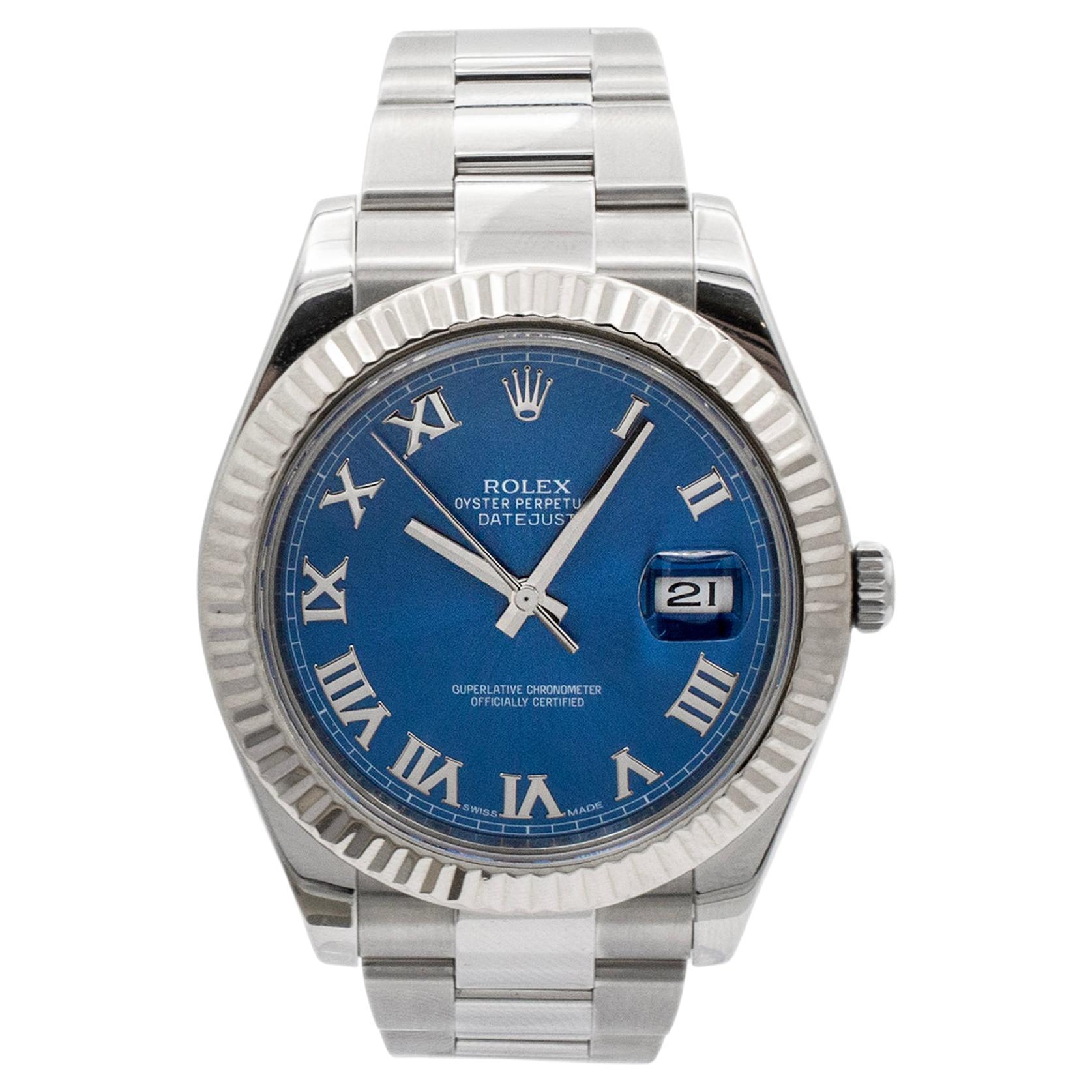 Rolex Datejust II 41MM 116300 Blue Roman Dial Oyster Stainless Steel Men’s Watch
