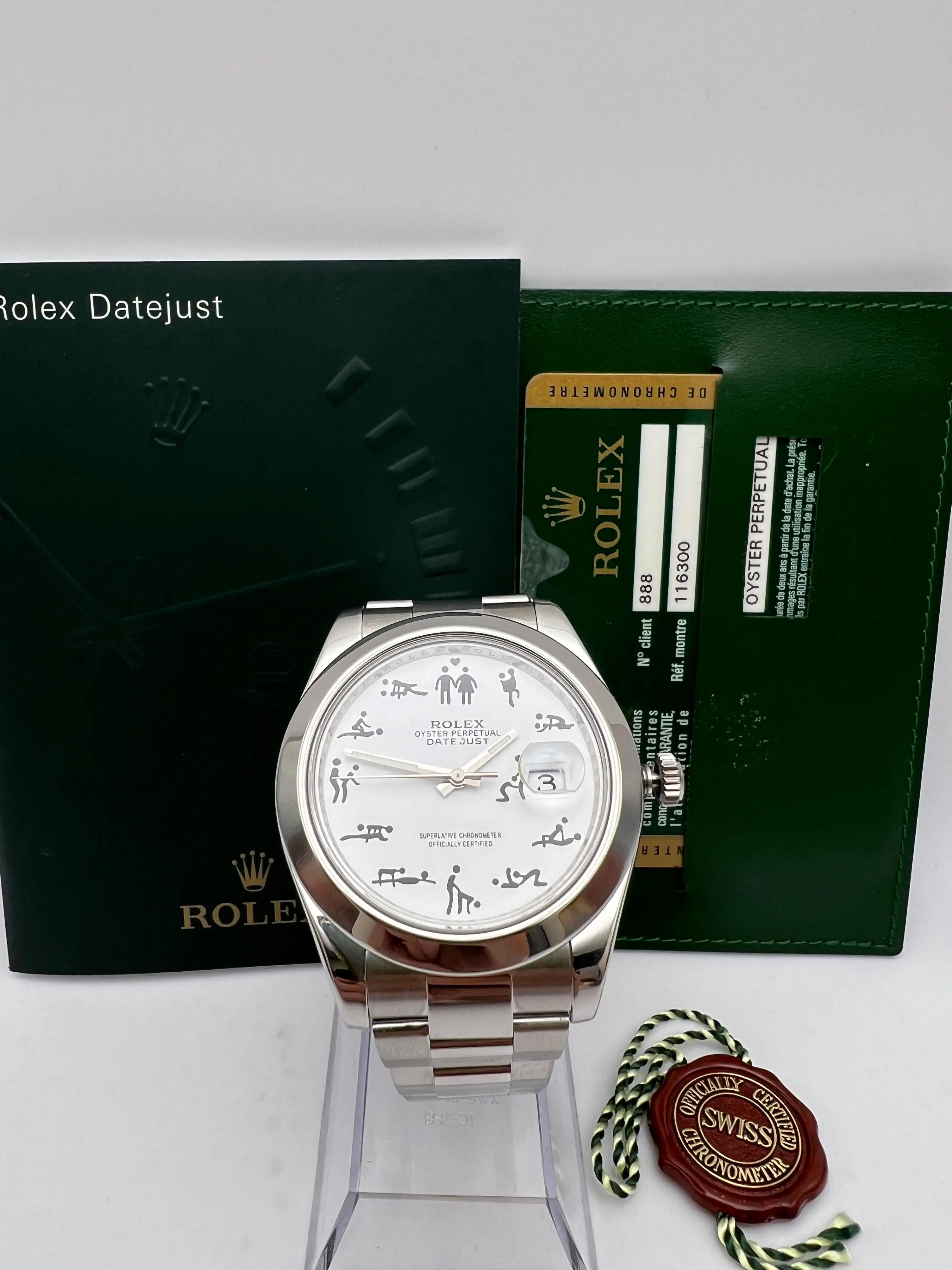 Tadellose Rolex Datejust II, Referenz 116300, mit einem seltenen und einzigartigen erotisch gestalteten Zifferblatt. Dieser kühne Zeitmesser verfügt über ein 41-mm-Edelstahlgehäuse, das einen schlanken, modernen Look bietet. Das speziell