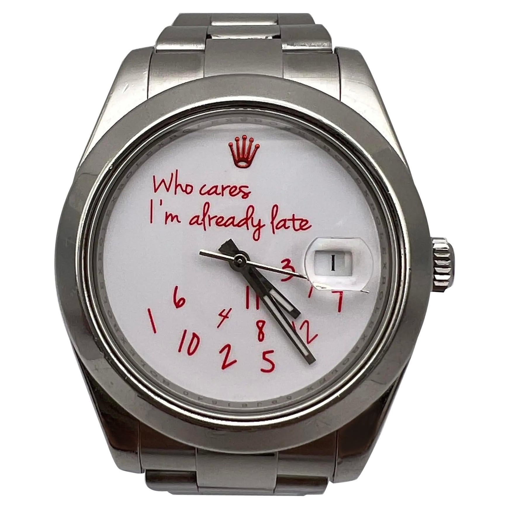Rolex Datejust II 41mm 116300 Custom A quién le importa ya llego tarde Esfera blanca roja en venta