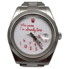 Rolex Datejust II 41mm 116300 Custom Who Cares I'm Already Late White Red Dial