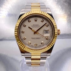 Rolex Datejust II 41MM 116333 Yellow Gold Steel Cream Diamond Dial Watch B&P