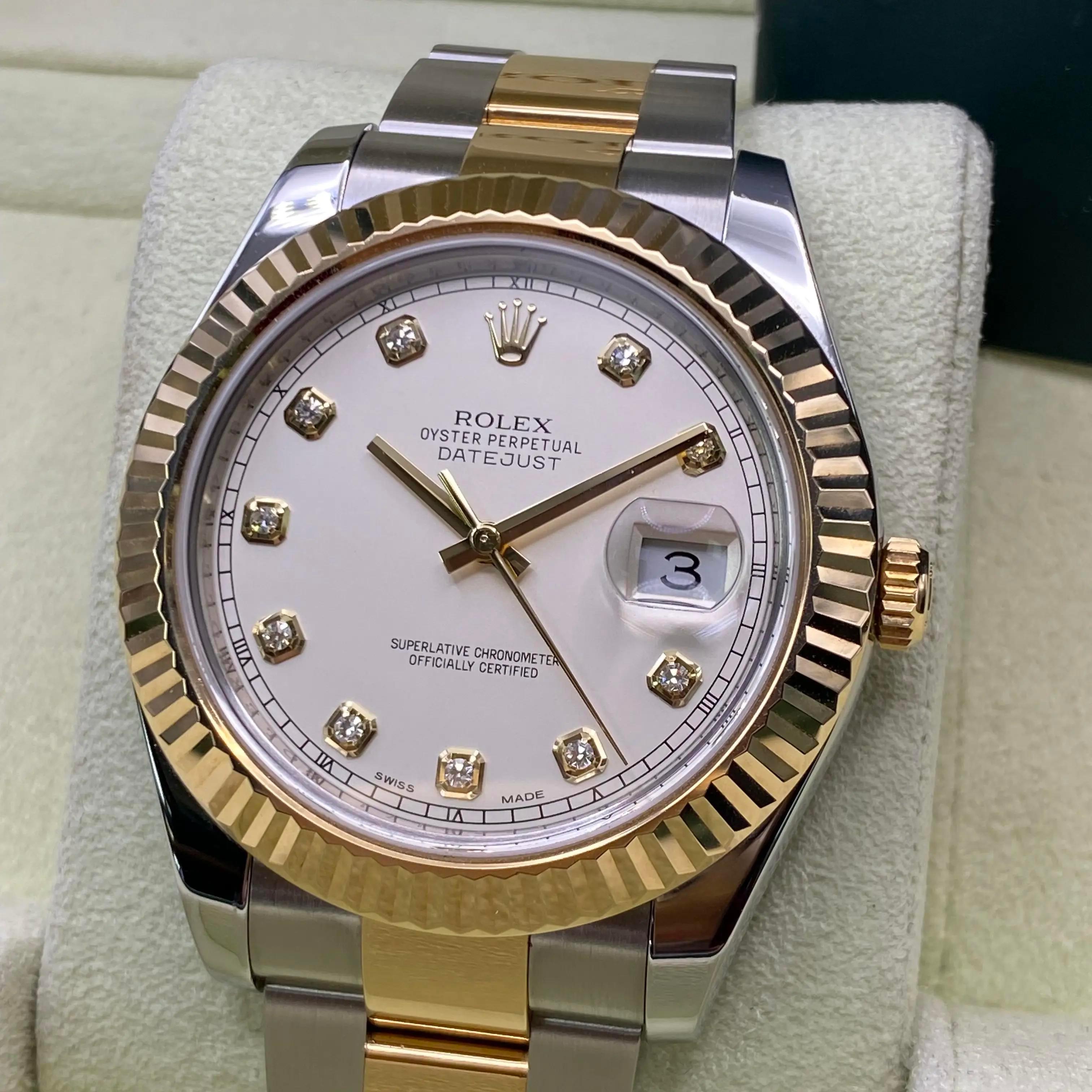 Rolex Datejust II 41MM 116333 Yellow Gold Steel Cream Diamond Dial Watch B&P en Bueno estado para la venta en New York, NY