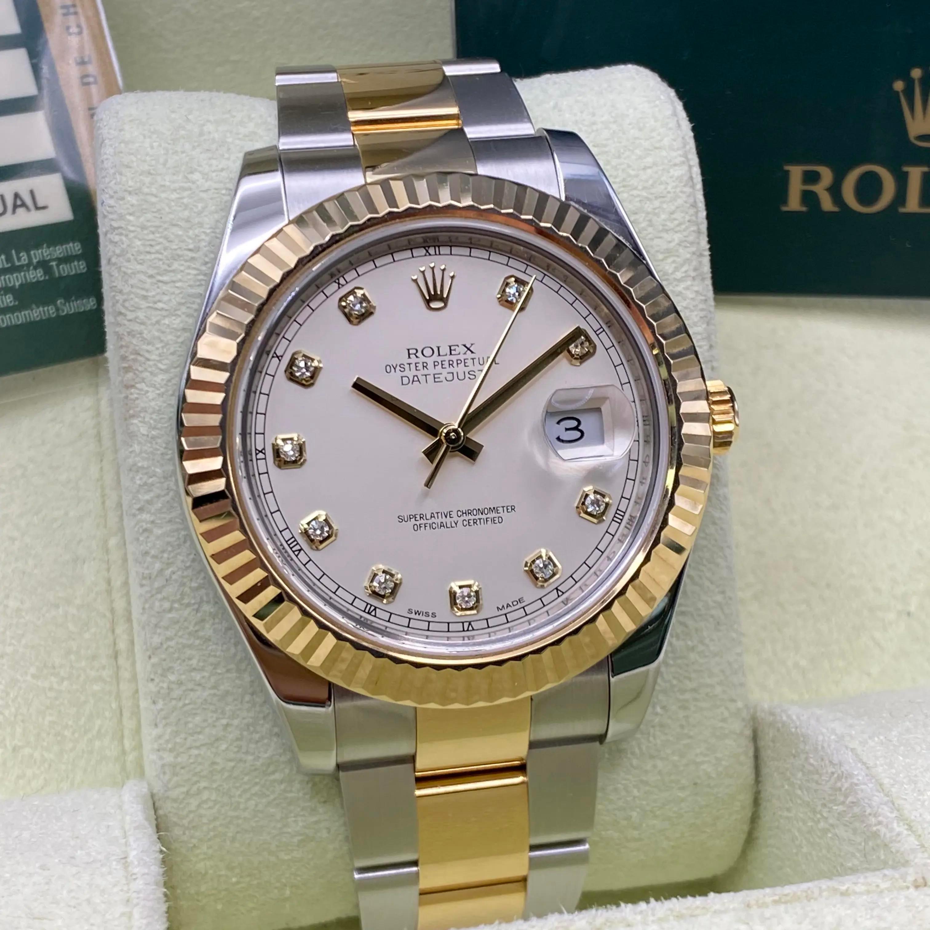 De los hombres Rolex Datejust II 41MM 116333 Yellow Gold Steel Cream Diamond Dial Watch B&P en venta