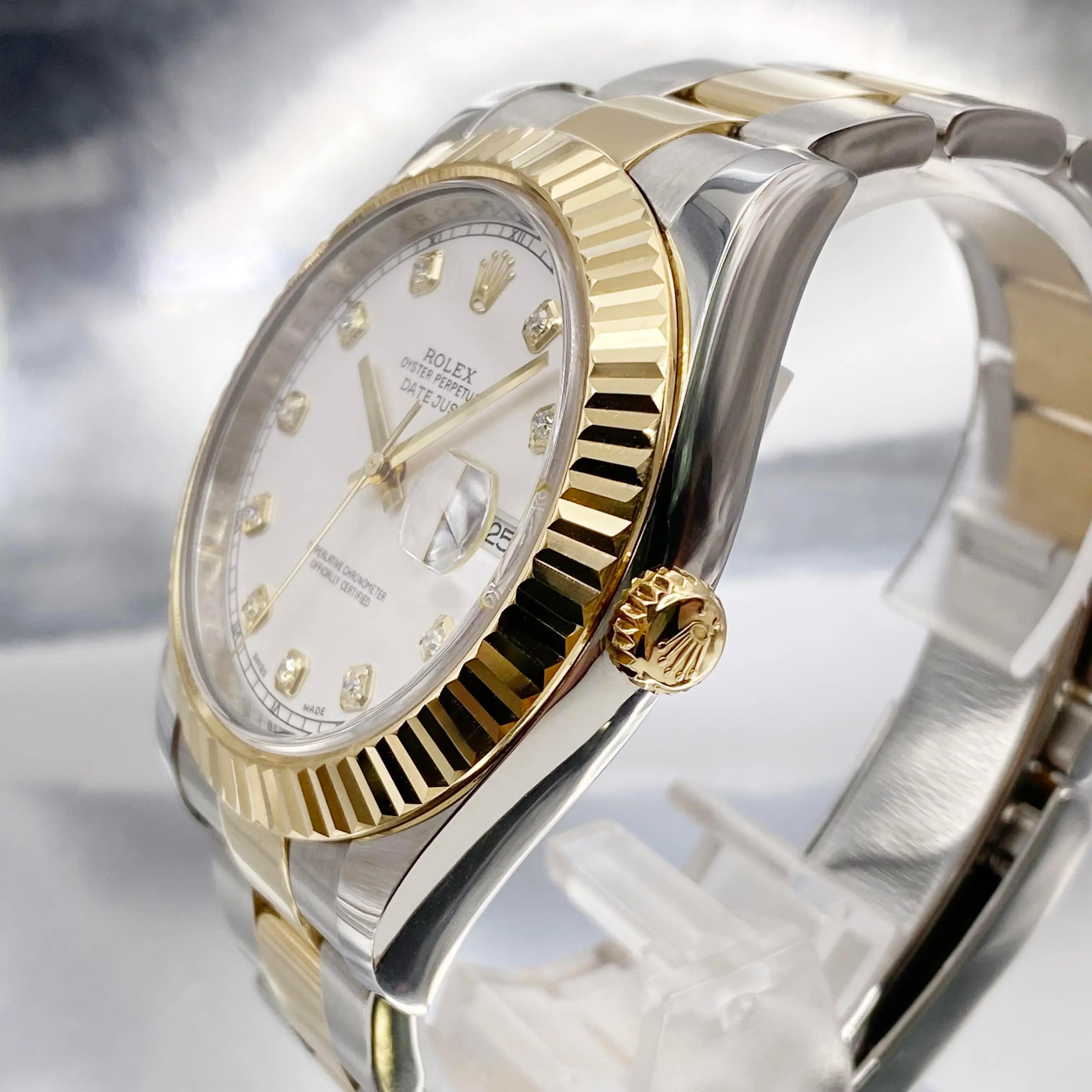 Rolex Datejust II 41MM 116333 Yellow Gold Steel Cream Diamond Dial Watch B&P en venta 1