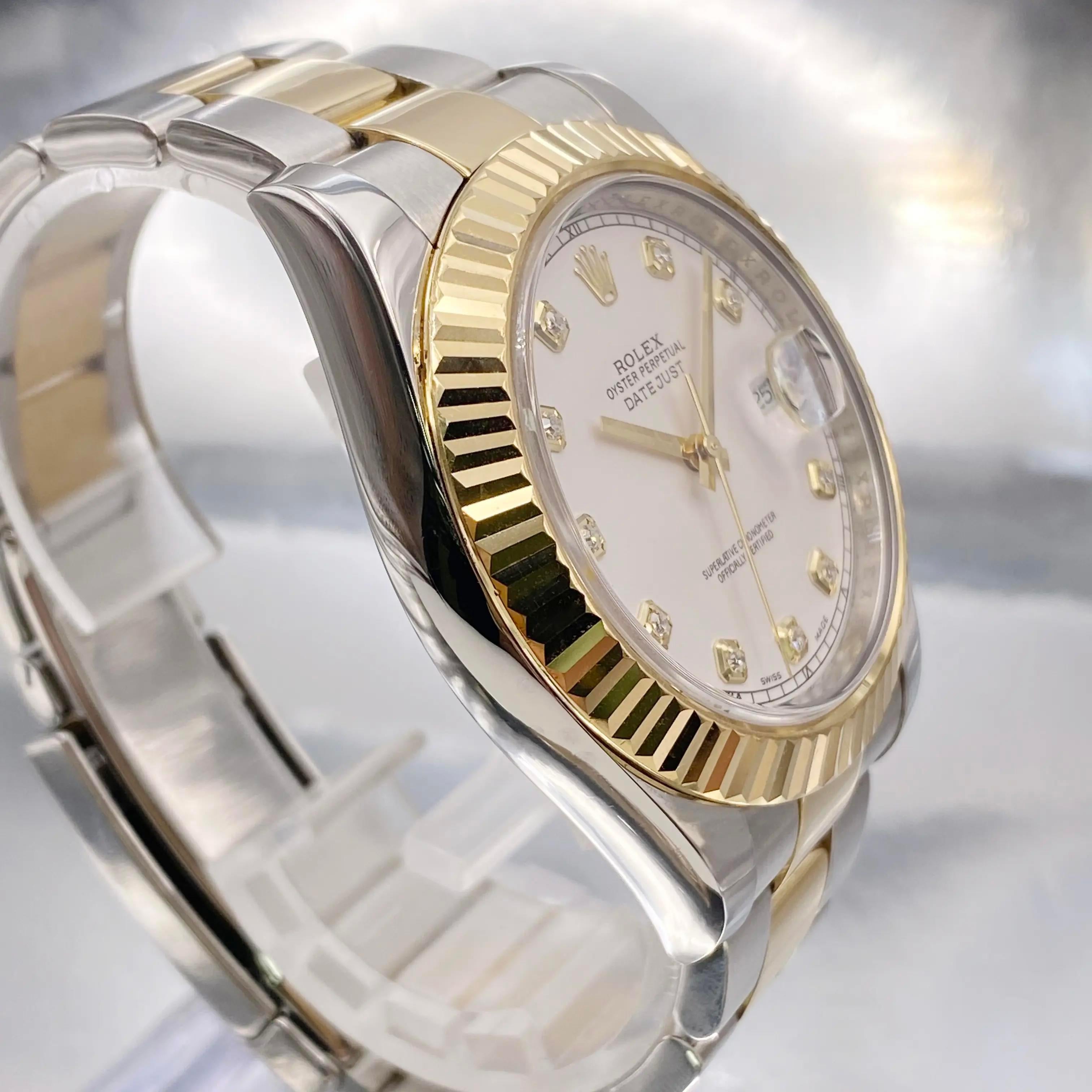 Rolex Datejust II 41MM 116333 Yellow Gold Steel Cream Diamond Dial Watch B&P en venta 2