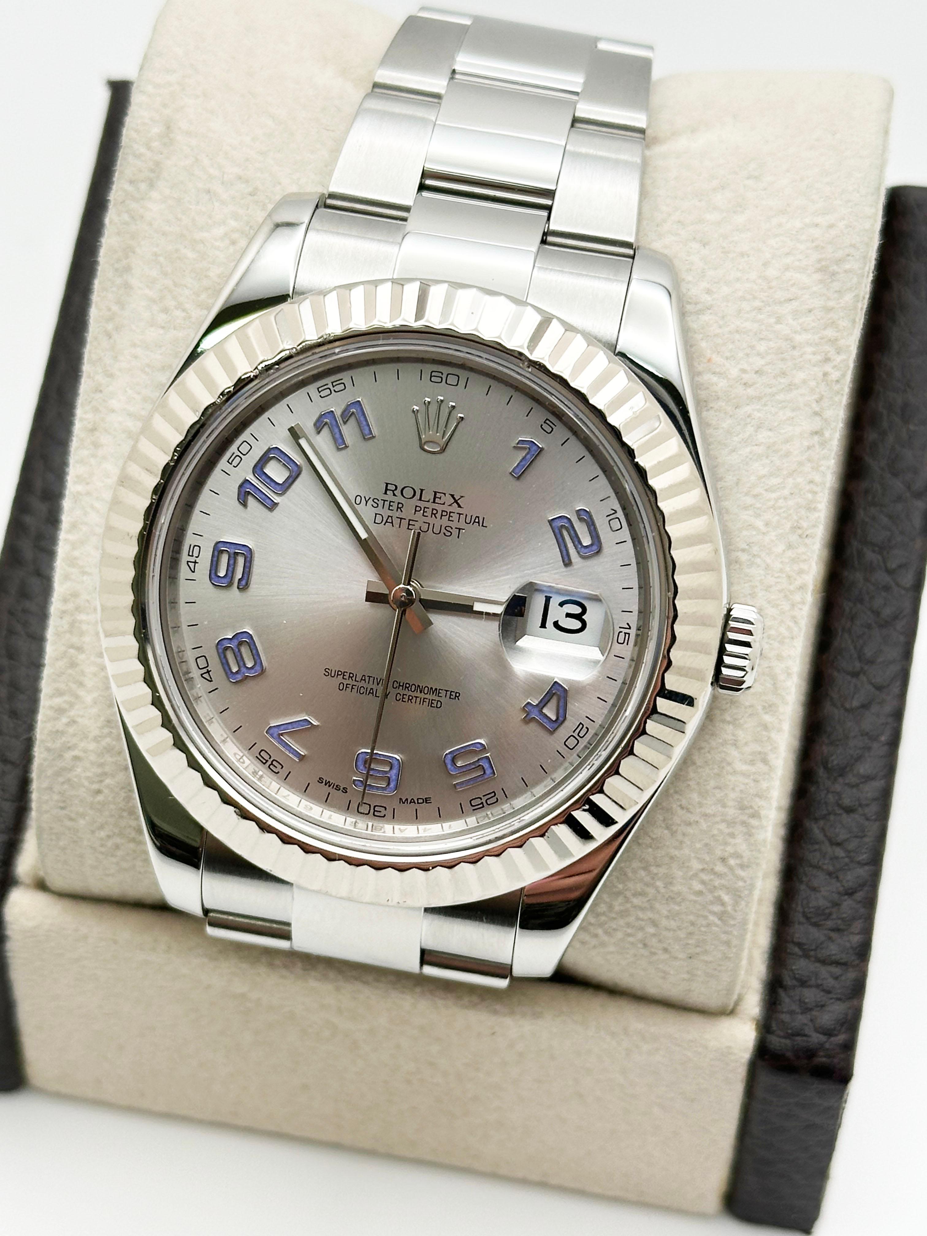 Rolex Datejust II 41mm 116334 Plata Azul Esfera árabe Acero inoxidable Oro de 18 quilates en Excelente estado para la venta en San Diego, CA
