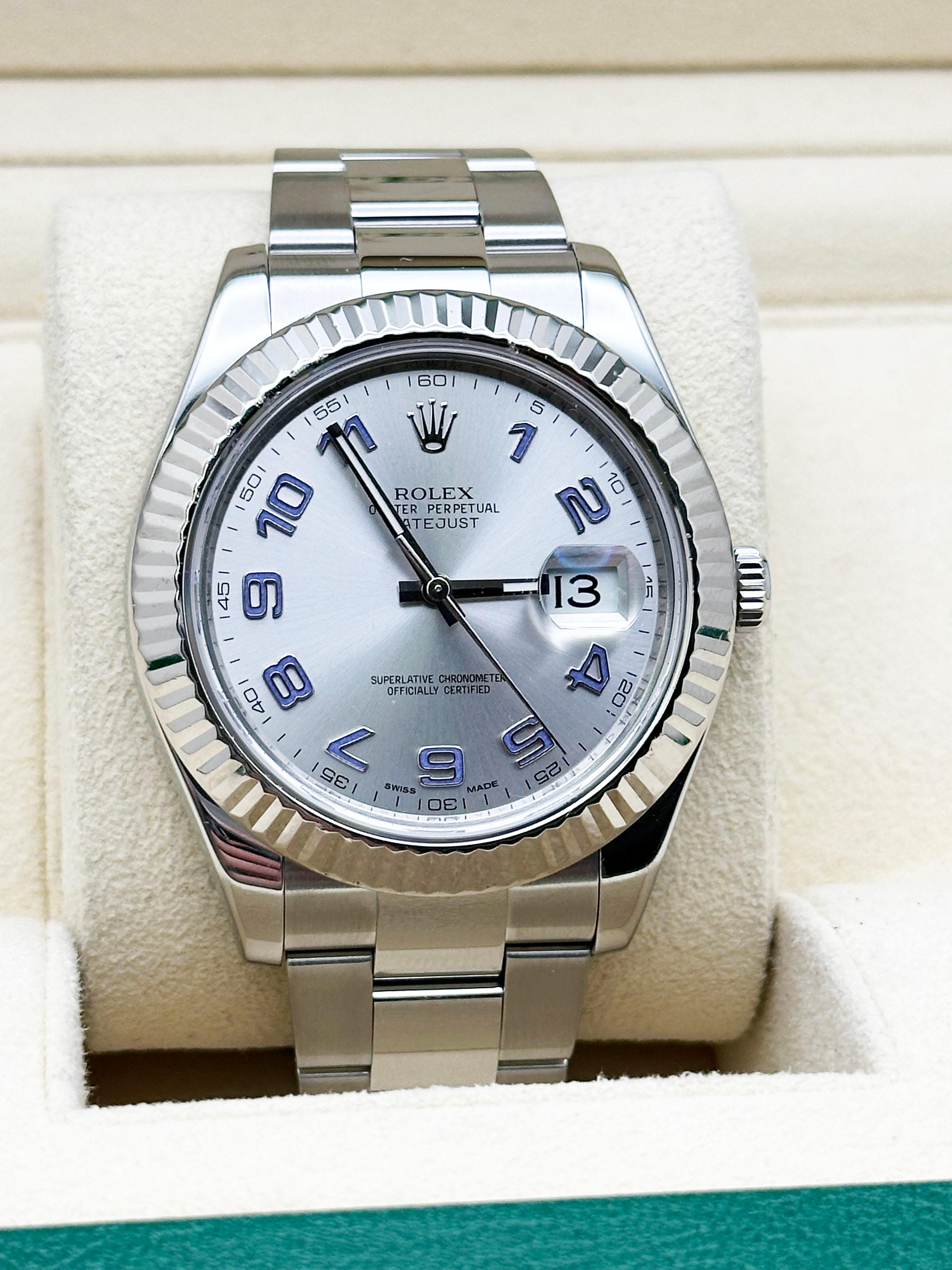 Rolex Datejust II 41mm 116334 Silver Blue Arabic Dial Stainless Steel 18K Gold