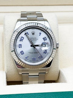 Rolex Datejust II 41mm 116334 Silver Blue Arabic Dial Stainless Steel 18K Gold