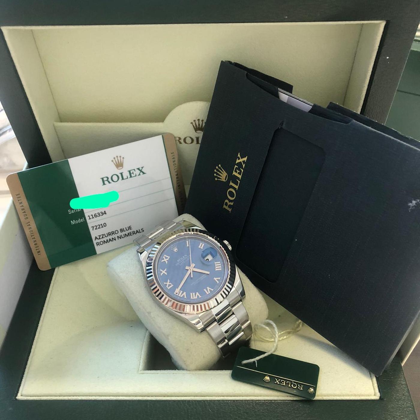 Rolex Datejust II 116334 Steel White Gold Blue Dial Oyster Perpetual Watch In Good Condition In Aventura, FL