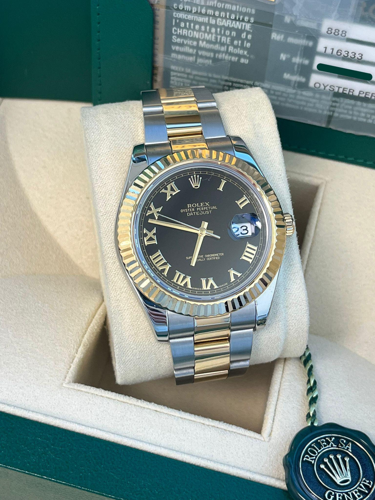 Reloj Rolex Datejust II 41mm Acero Dorado 18K Dos Tonos Esfera Negra Romana Hombre 116333 en venta 5