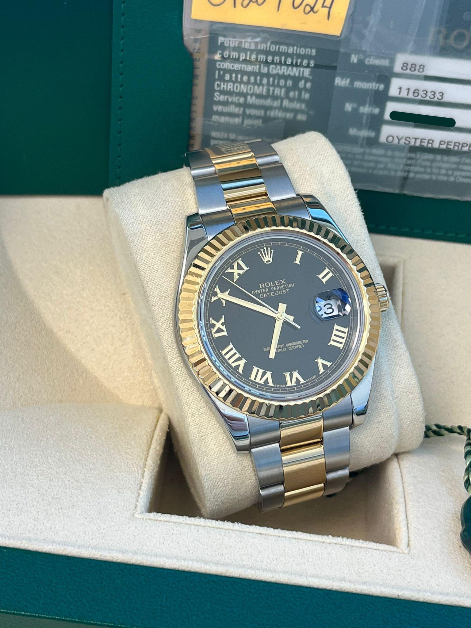 Reloj Rolex Datejust II 41mm Acero Dorado 18K Dos Tonos Esfera Negra Romana Hombre 116333 en venta 6