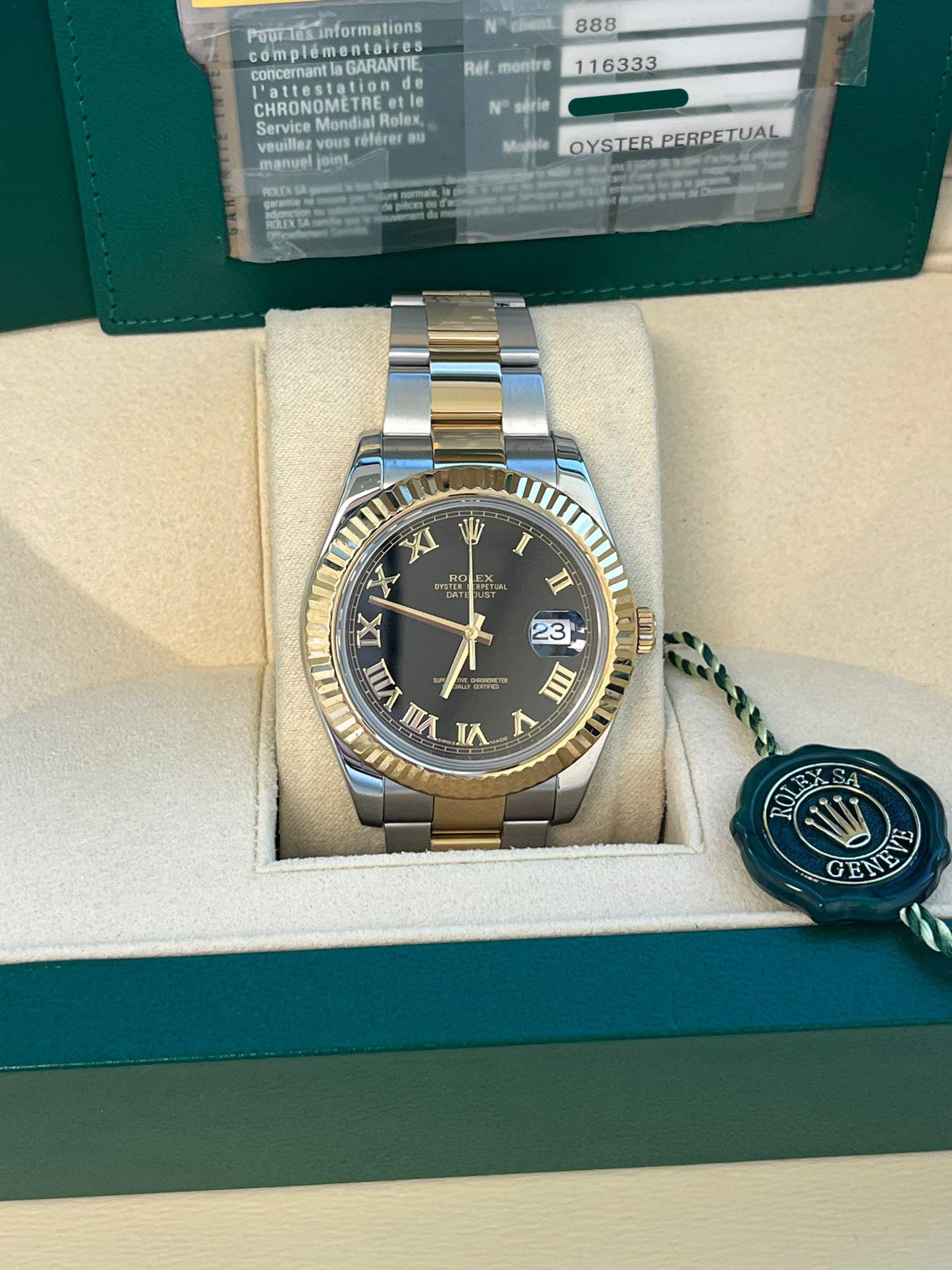 Reloj Rolex Datejust II 41mm Acero Dorado 18K Dos Tonos Esfera Negra Romana Hombre 116333 en venta 7
