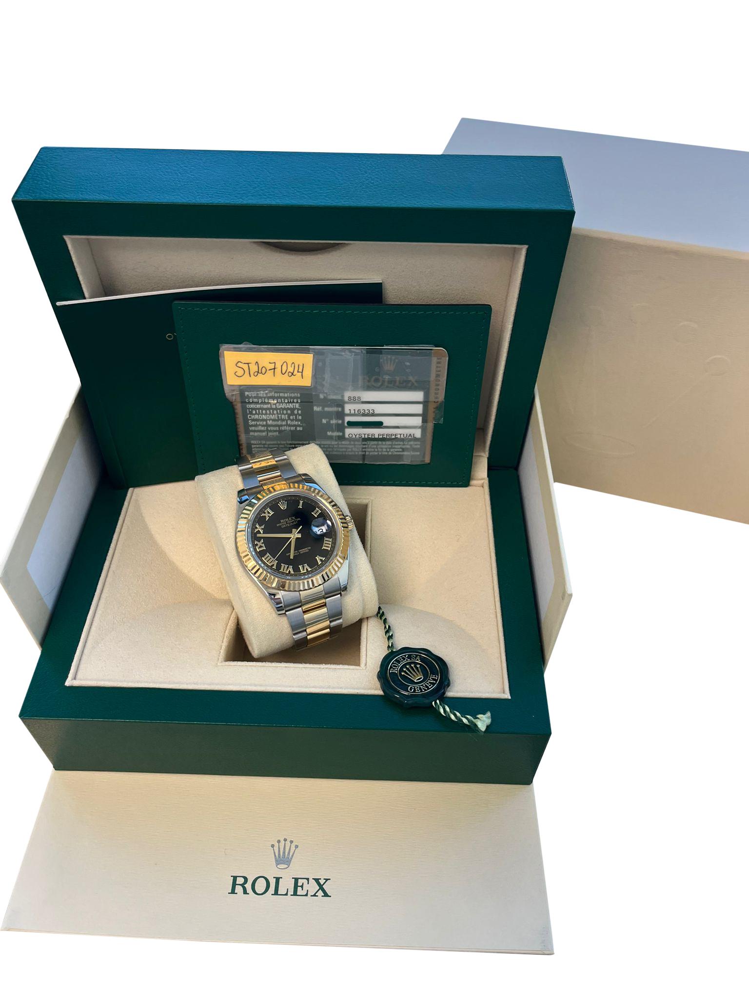 Reloj Rolex Datejust II 41mm Acero Dorado 18K Dos Tonos Esfera Negra Romana Hombre 116333 Modernista en venta