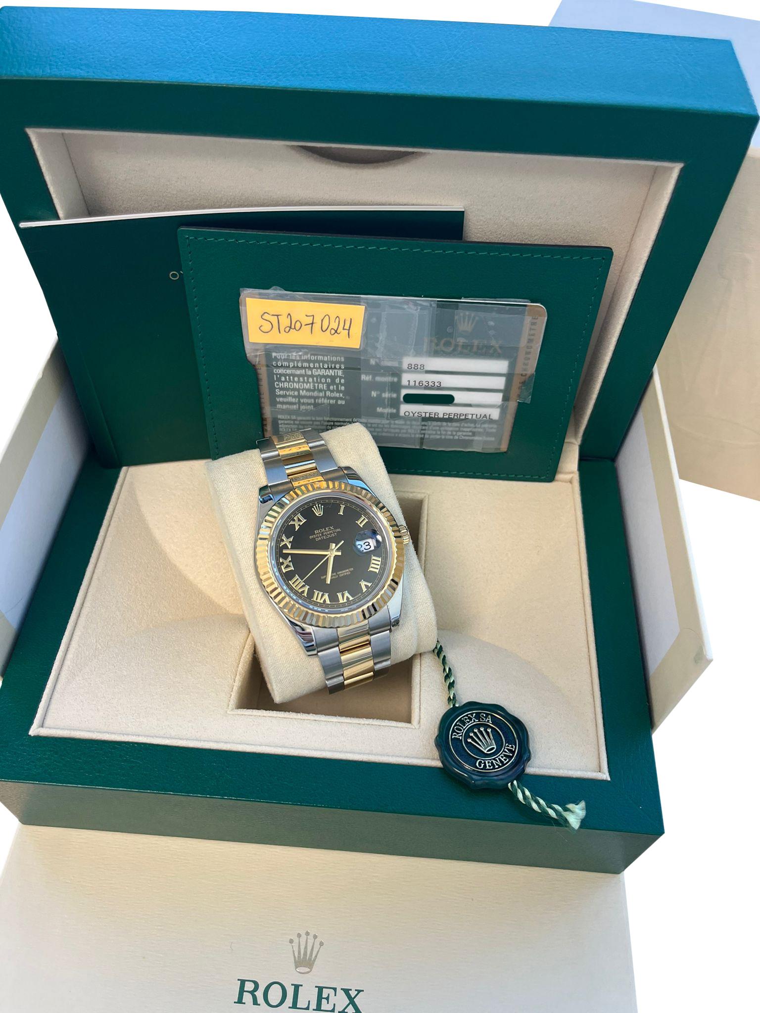Reloj Rolex Datejust II 41mm Acero Dorado 18K Dos Tonos Esfera Negra Romana Hombre 116333 en Bueno estado para la venta en Aventura, FL