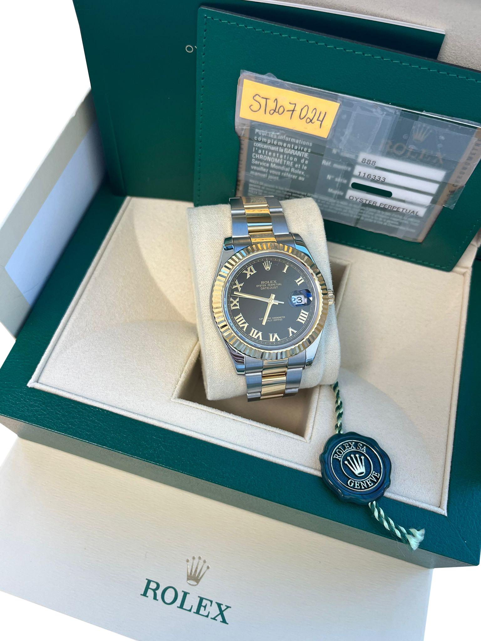 De los hombres Reloj Rolex Datejust II 41mm Acero Dorado 18K Dos Tonos Esfera Negra Romana Hombre 116333 en venta
