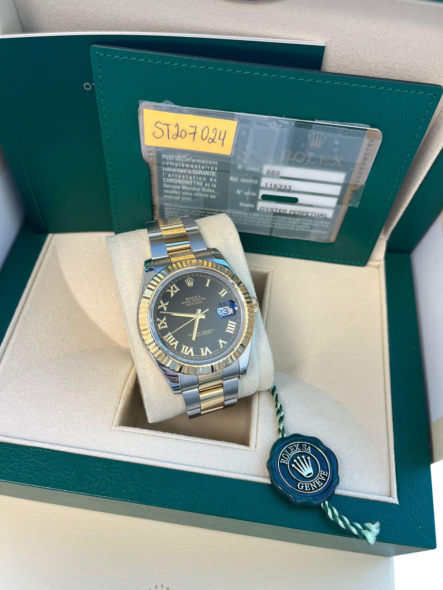 Reloj Rolex Datejust II 41mm Acero Dorado 18K Dos Tonos Esfera Negra Romana Hombre 116333 en venta 1