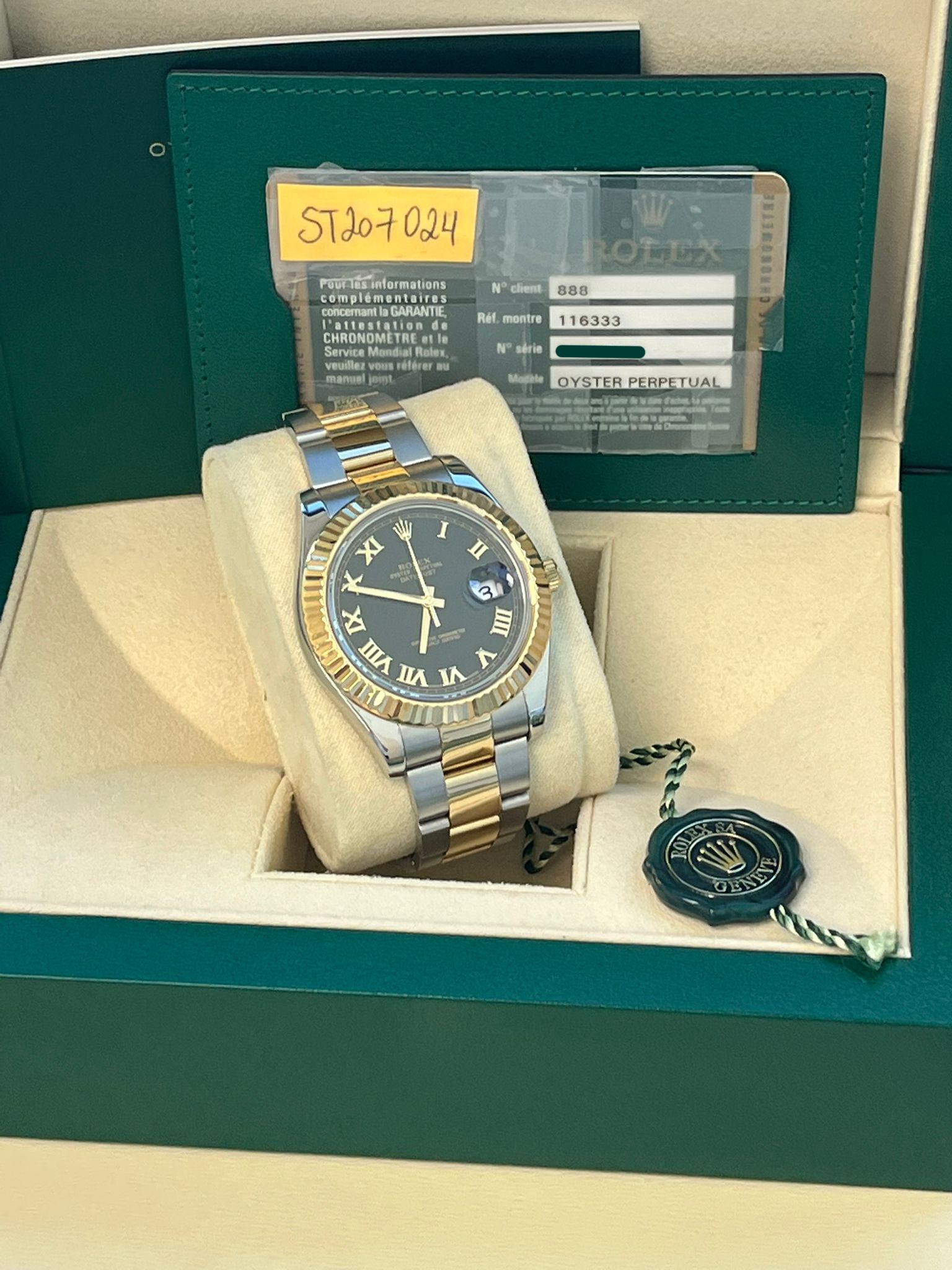 Reloj Rolex Datejust II 41mm Acero Dorado 18K Dos Tonos Esfera Negra Romana Hombre 116333 en venta 2