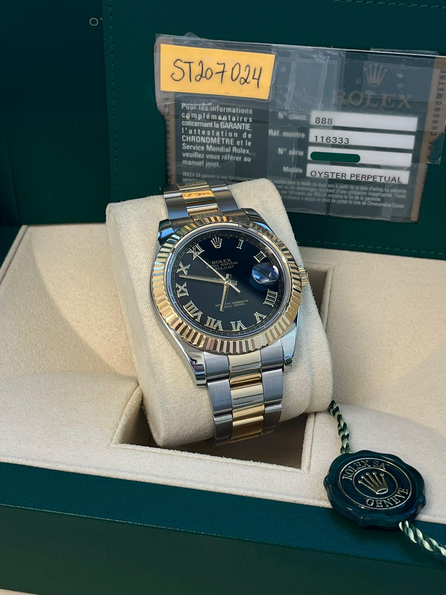 Reloj Rolex Datejust II 41mm Acero Dorado 18K Dos Tonos Esfera Negra Romana Hombre 116333 en venta 4