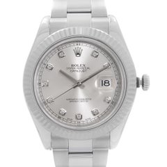 Rolex Datejust II 18k White Gold Steel Silver Diamond Dial Men Watch 116334