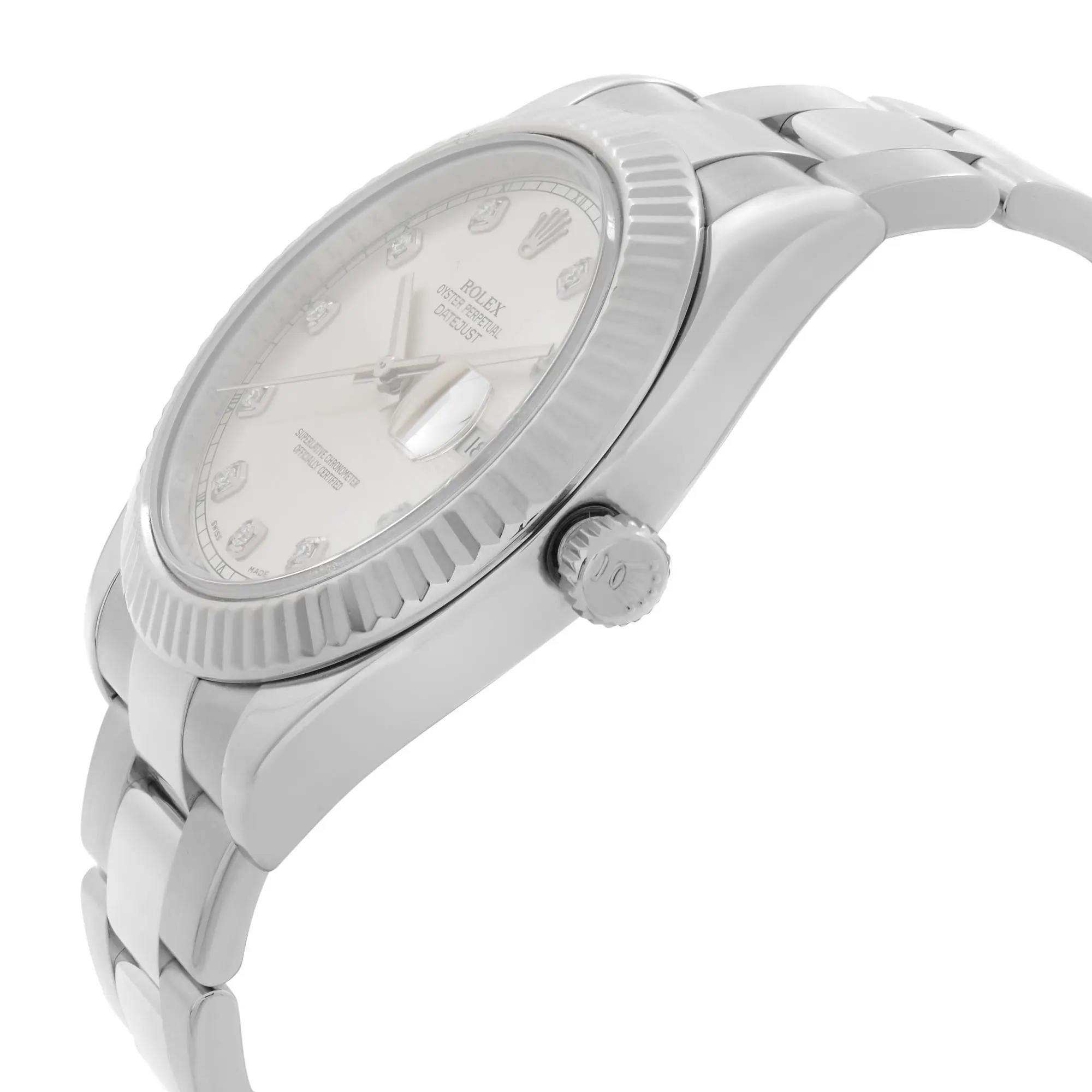 Rolex Datejust II 41mm 18K White Gold Steel Silver Diamond Dial Men Watch 116334 In Excellent Condition For Sale In New York, NY