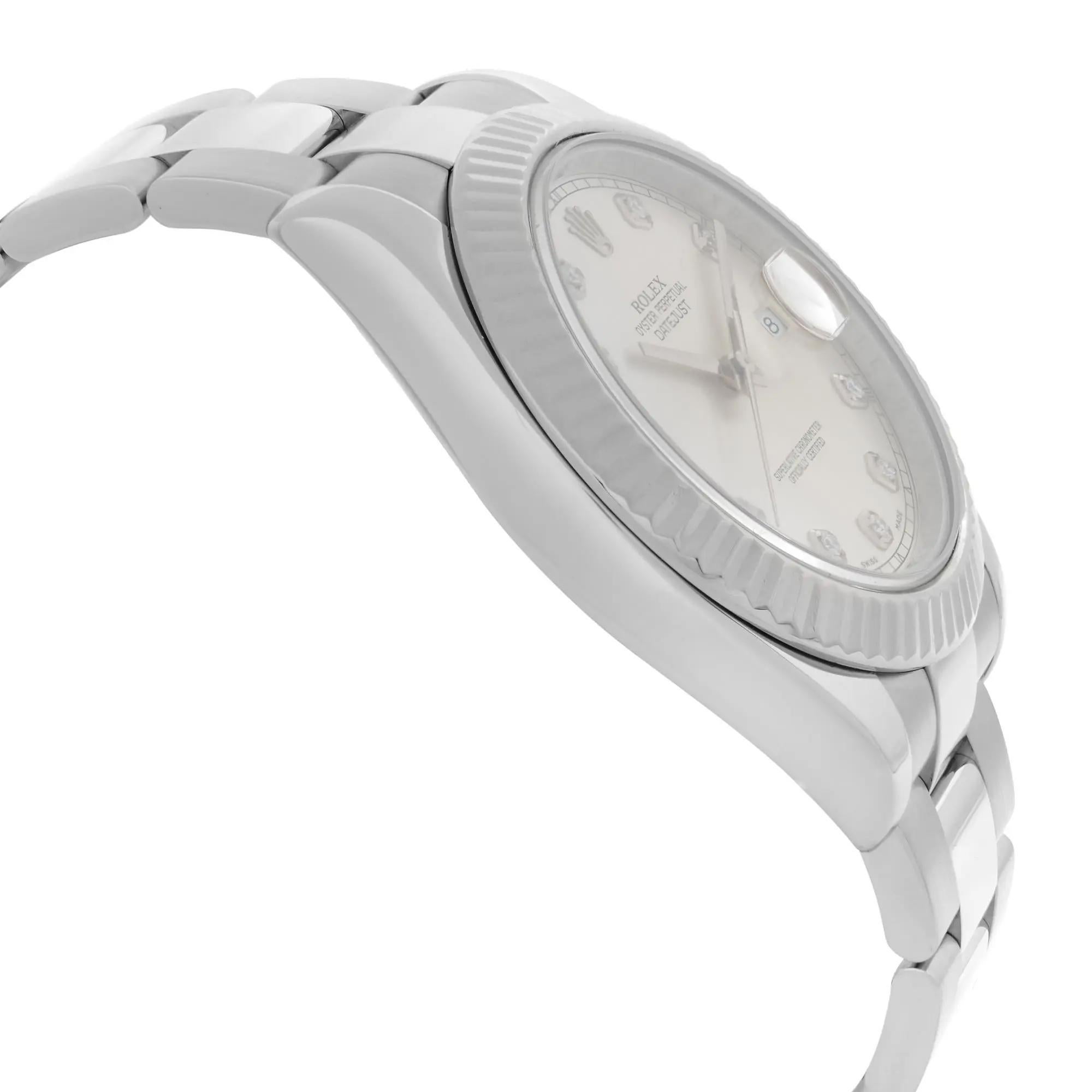 Men's Rolex Datejust II 41mm 18K White Gold Steel Silver Diamond Dial Men Watch 116334 For Sale